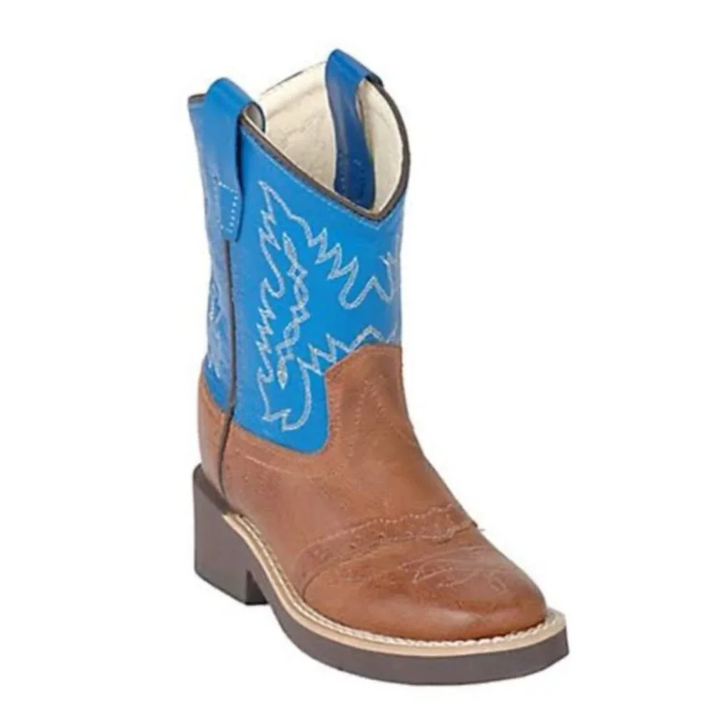 Old‎ West Kids Tan Canyon Blue Top Saddle Vamp Western Boot Size 2